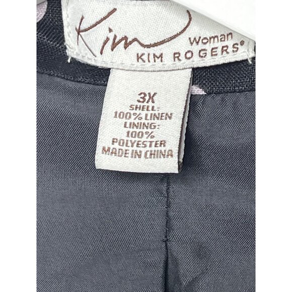 Kim Rogers Linen Blend Jacket Size 3X Black Pink Leaf Print - Picture 10 of 13